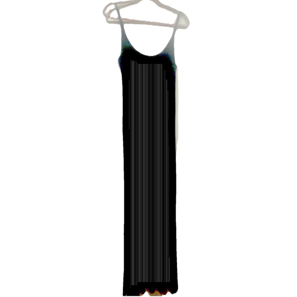 Black Spaghetti Strap Scoop Neck Pleated Bodice Maxi Dress